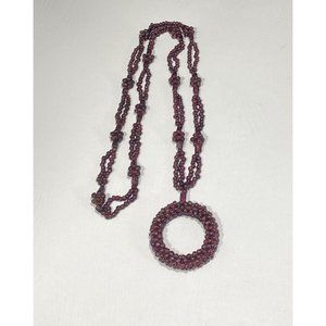 Vintage Garnet Pyrope Hoop Beaded Necklace Cluster Berry Accents 29 inches